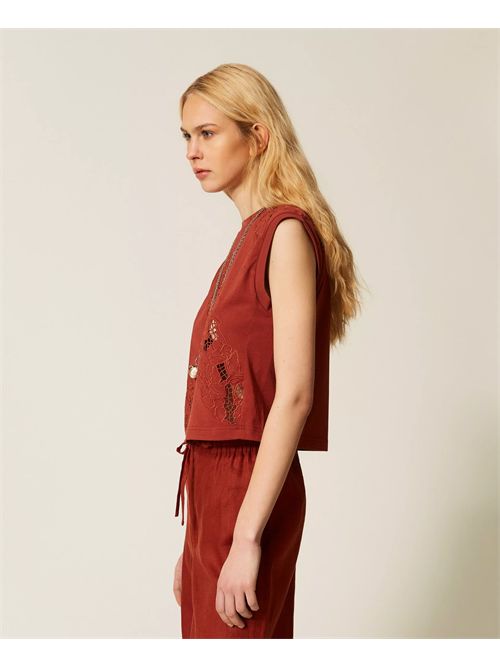 T-shirt con ricamo sangallo TWINSET | TT2050/13332